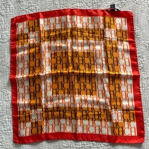 💯 % Silk Carolina Herrera CH logo Vibrant Orange and White Silk Scarf